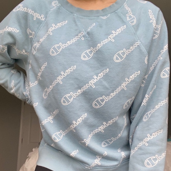 light blue champion crewneck womens